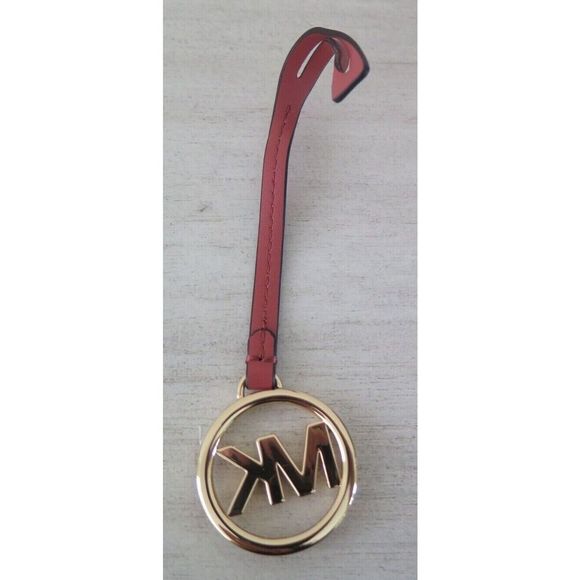Michael Kors Salmon Pink Saffiano Leather "MK" Logo Hang Tag Key Purse Fob - Picture 2 of 5